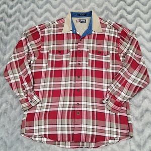 Chaps Ralph Lauren Mens Red Plaid Button Up Heavy Cotton Shirt Size L